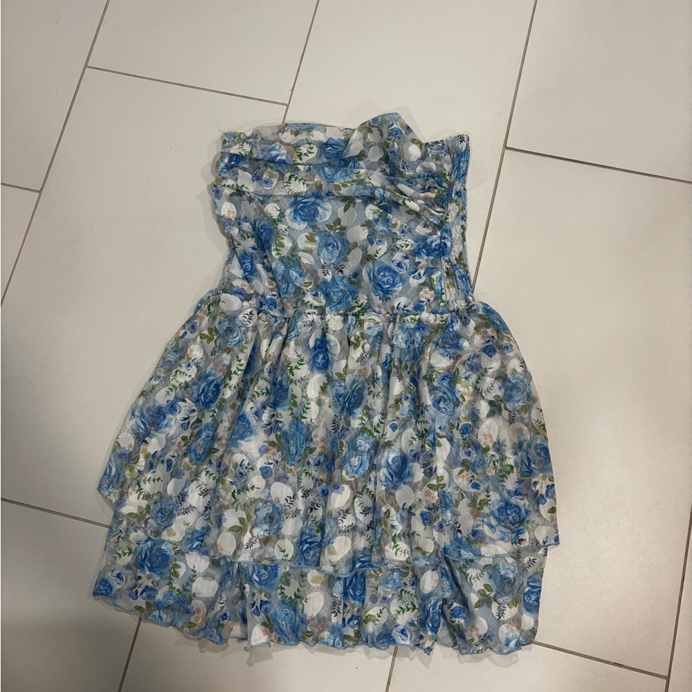 Hollister Blue Ruffled Strapless Mini Dress